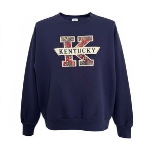 Vintage 80s Delta Kentucky Applique Crewneck Sweater Size L Made in USA Retro